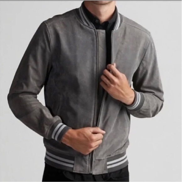 Express Other - Express NWT Genuine Leather Suede Mens Varsity Bomber Jacket. Gray Size Medium.